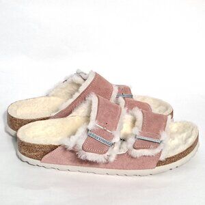Birkenstock Arizona Pink Shearling Two Strap Sandals 38 7-7.5